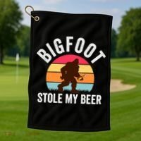 Bigfoot Stole My Beer Funny Yeti Yowi Sasquatch Drinking Golf Towel thumb 1