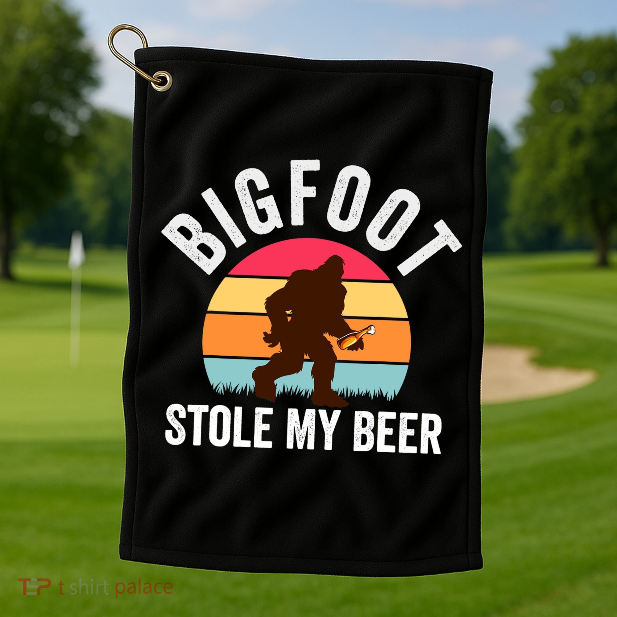 Bigfoot Stole My Beer Funny Yeti Yowi Sasquatch Drinking Golf Towel