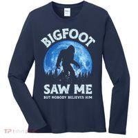 Bigfoot Saw Me But Nobody Believes Him Funny Sasquatch Retro Women's Long Sleeve Shirt thumb 0