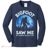 Bigfoot Saw Me But Nobody Believes Him Funny Sasquatch Retro Kids Long Sleeve Shirt thumb 0