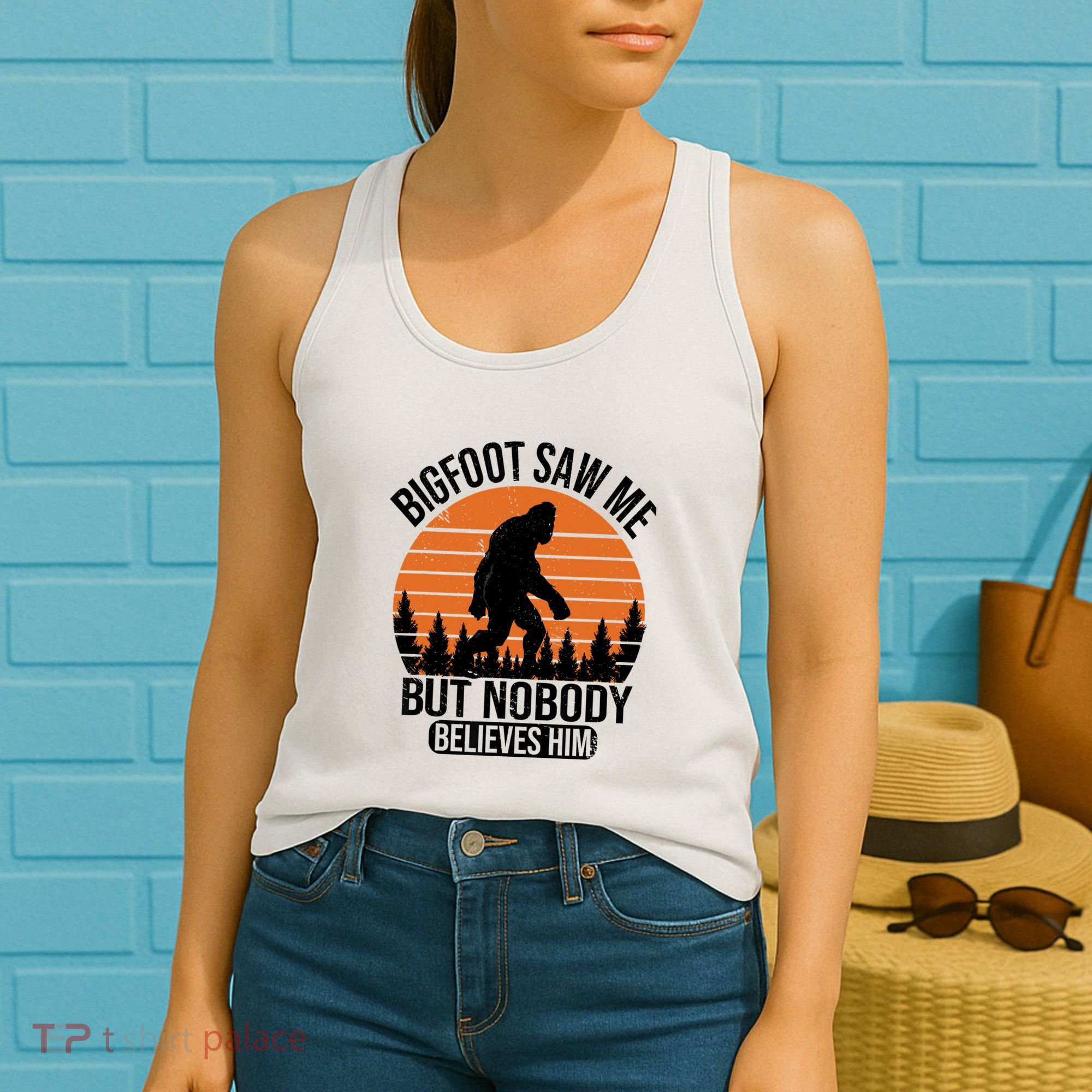 Bigfoot Saw Me But Nobody Believes Him Night Stroll Women's Tank Top