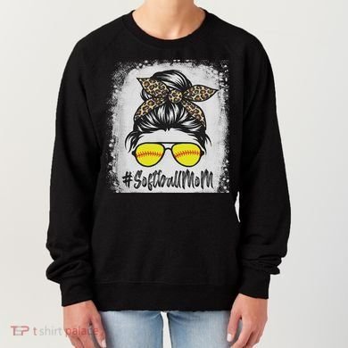 Bleached Softball Mom Life With Leopard And Messy Bun Player Women's Sweatshirt
