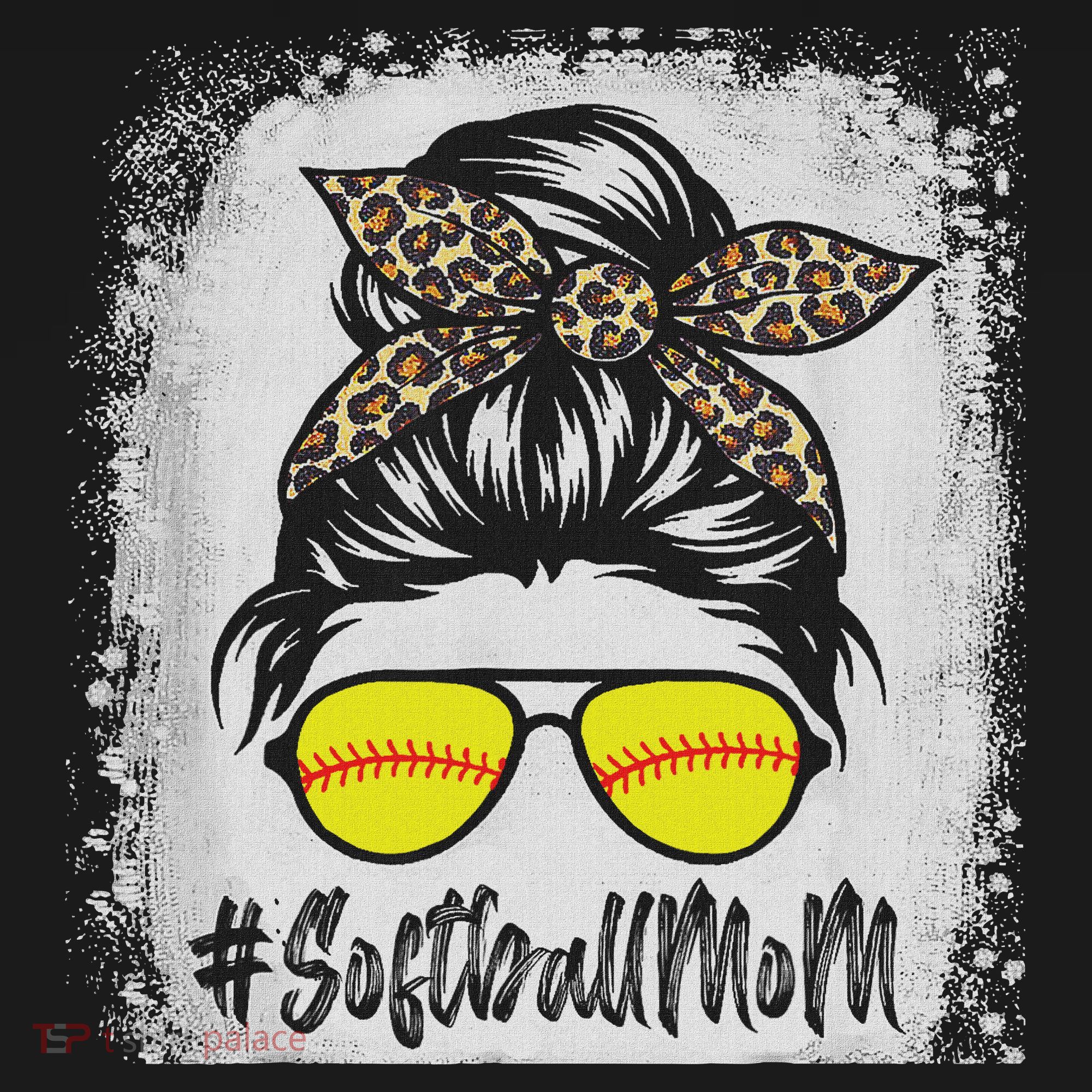Bleached Softball Mom Life With Leopard And Messy Bun Player Doggie Tank