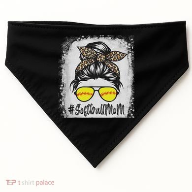 Bleached Softball Mom Life With Leopard And Messy Bun Player USA-Made Doggie Bandana