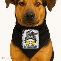 Bleached Softball Mom Life With Leopard And Messy Bun Player USA-Made Doggie Bandana thumb 1