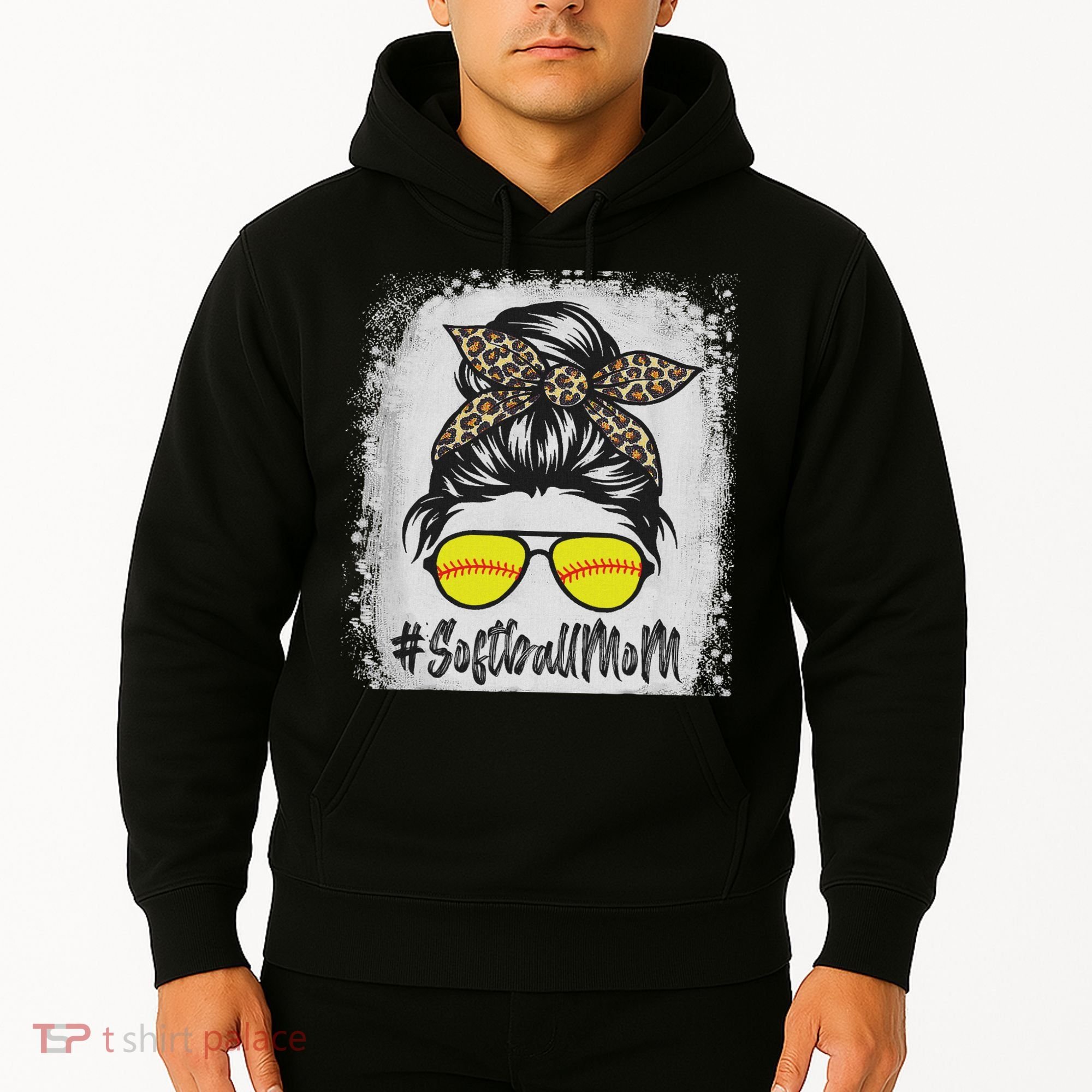 Bleached Softball Mom Life With Leopard And Messy Bun Player Hoodie