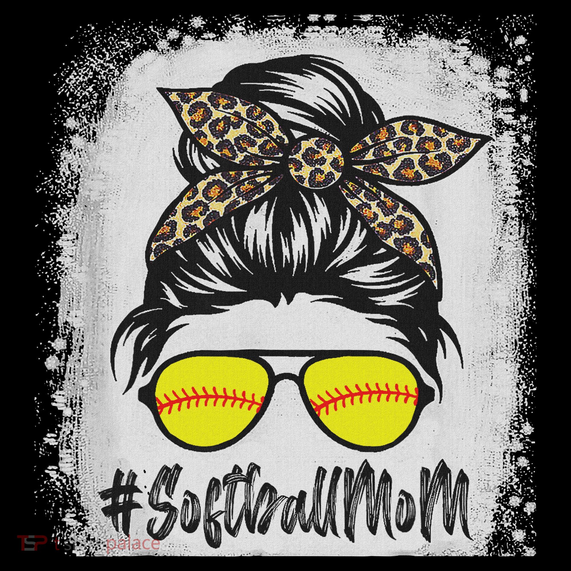 Bleached Softball Mom Life With Leopard And Messy Bun Player Hoodie