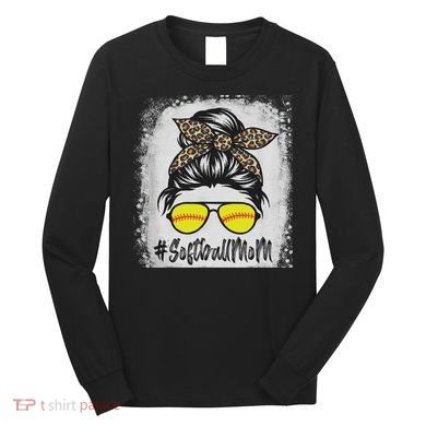 Bleached Softball Mom Life With Leopard And Messy Bun Player Long Sleeve Shirt