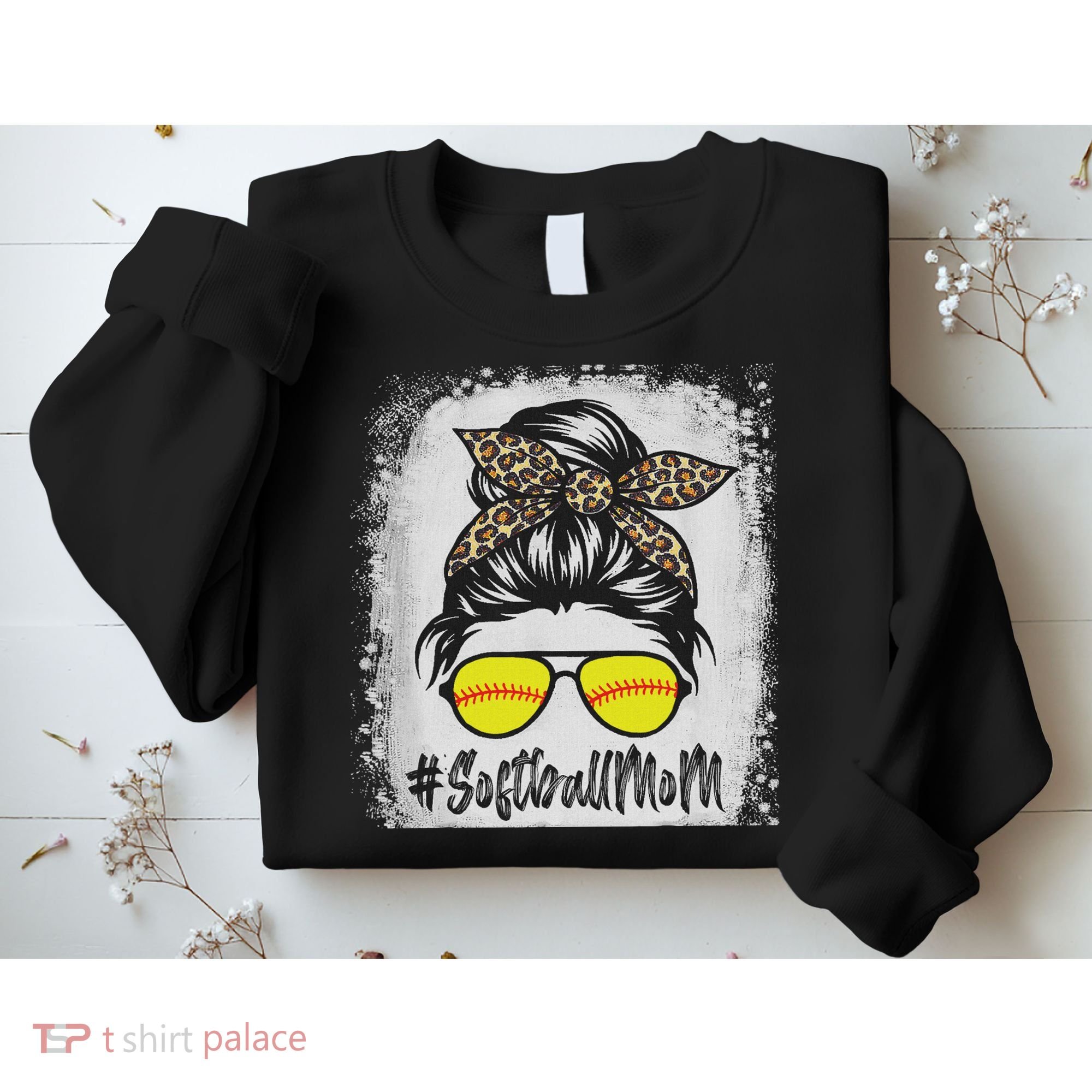 Bleached Softball Mom Life With Leopard And Messy Bun Player Sweatshirt