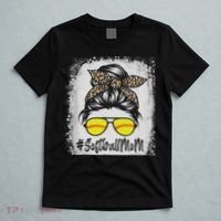 Bleached Softball Mom Life With Leopard And Messy Bun Player T-Shirt thumb 5