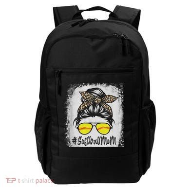 Bleached Softball Mom Life With Leopard And Messy Bun Player Backpack