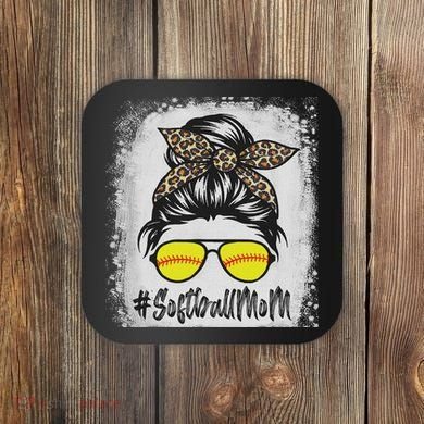 Bleached Softball Mom Life With Leopard And Messy Bun Player Coaster