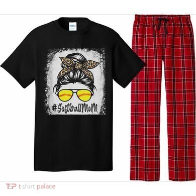 Bleached Softball Mom Life With Leopard And Messy Bun Player Pajama Set