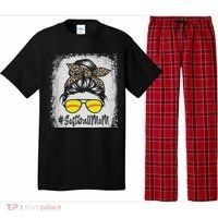Bleached Softball Mom Life With Leopard And Messy Bun Player Pajama Set thumb 0