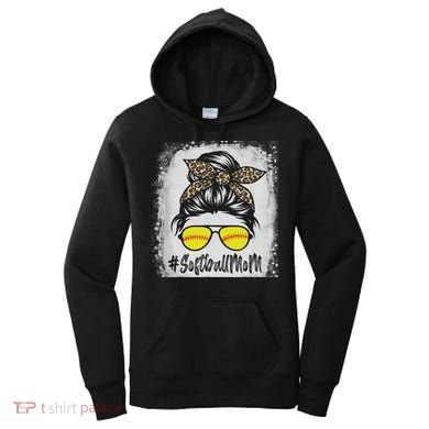 Bleached Softball Mom Life With Leopard And Messy Bun Player Women's Hoodie