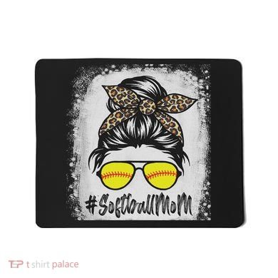 Bleached Softball Mom Life With Leopard And Messy Bun Player Mousepad