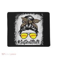 Bleached Softball Mom Life With Leopard And Messy Bun Player Mousepad thumb 0