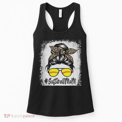 Bleached Softball Mom Life With Leopard And Messy Bun Player Women's Tank Top