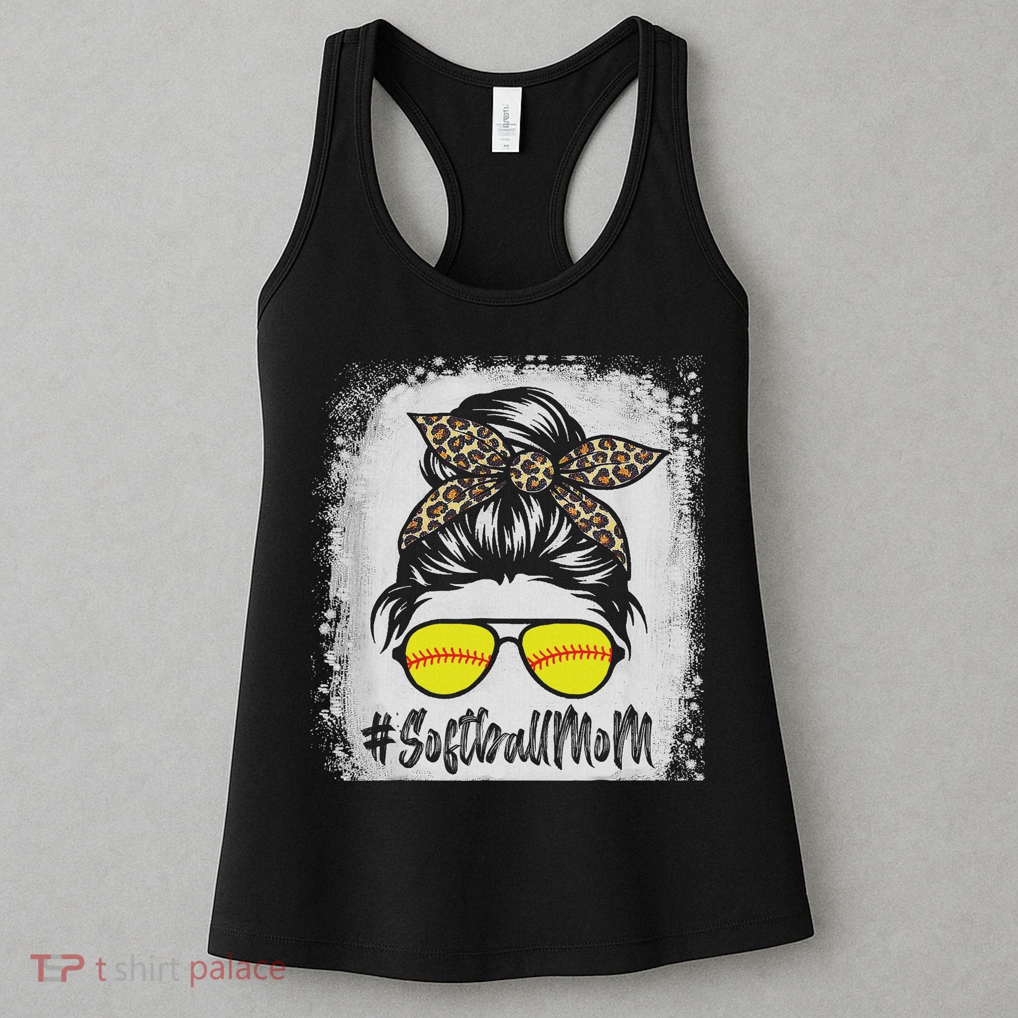 Bleached Softball Mom Life With Leopard And Messy Bun Player Women's Tank Top