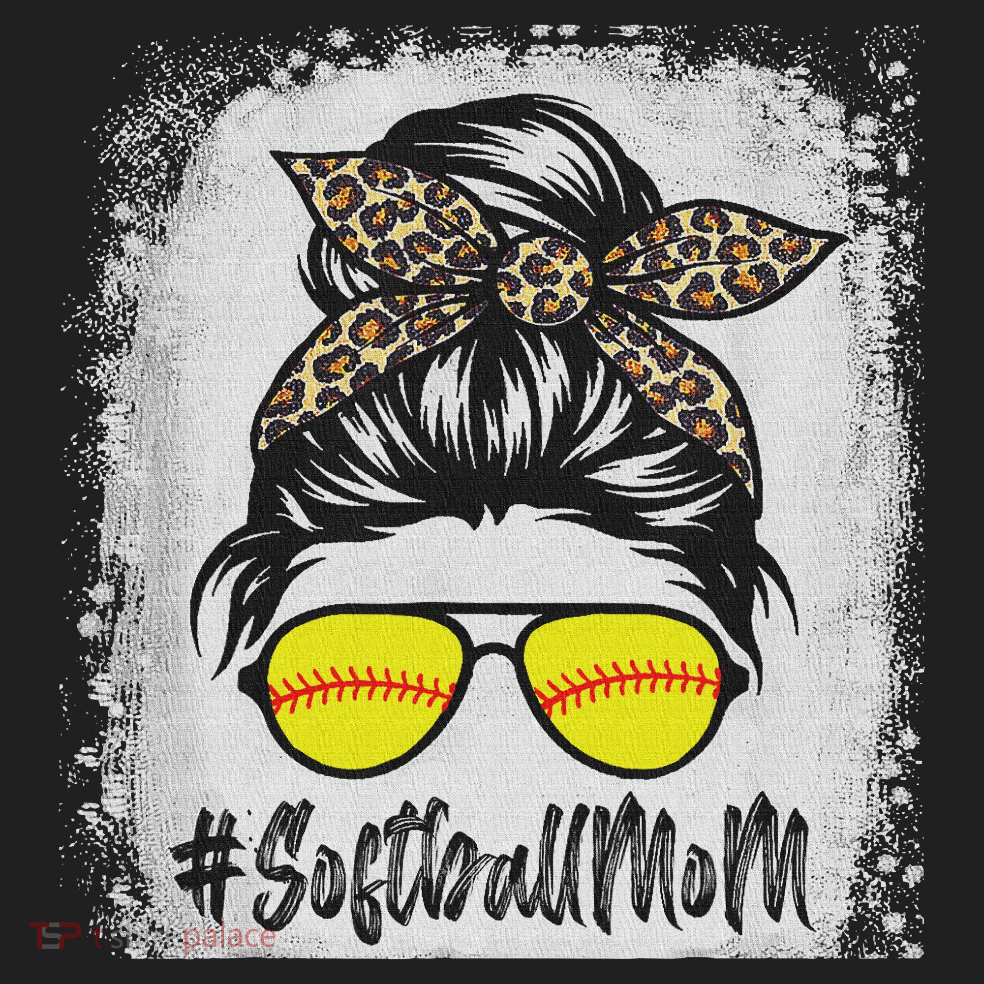 Bleached Softball Mom Life With Leopard And Messy Bun Player Hat
