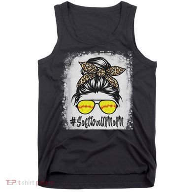 Bleached Softball Mom Life With Leopard And Messy Bun Player Tank Top