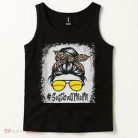 Bleached Softball Mom Life With Leopard And Messy Bun Player Tank Top thumb 2
