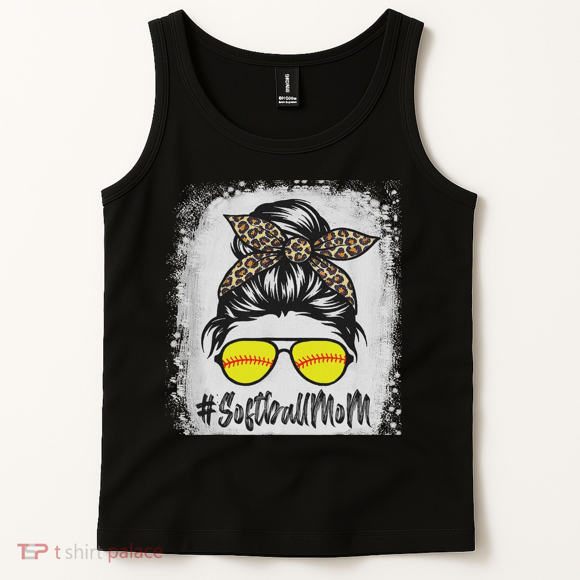 Bleached Softball Mom Life With Leopard And Messy Bun Player Tank Top