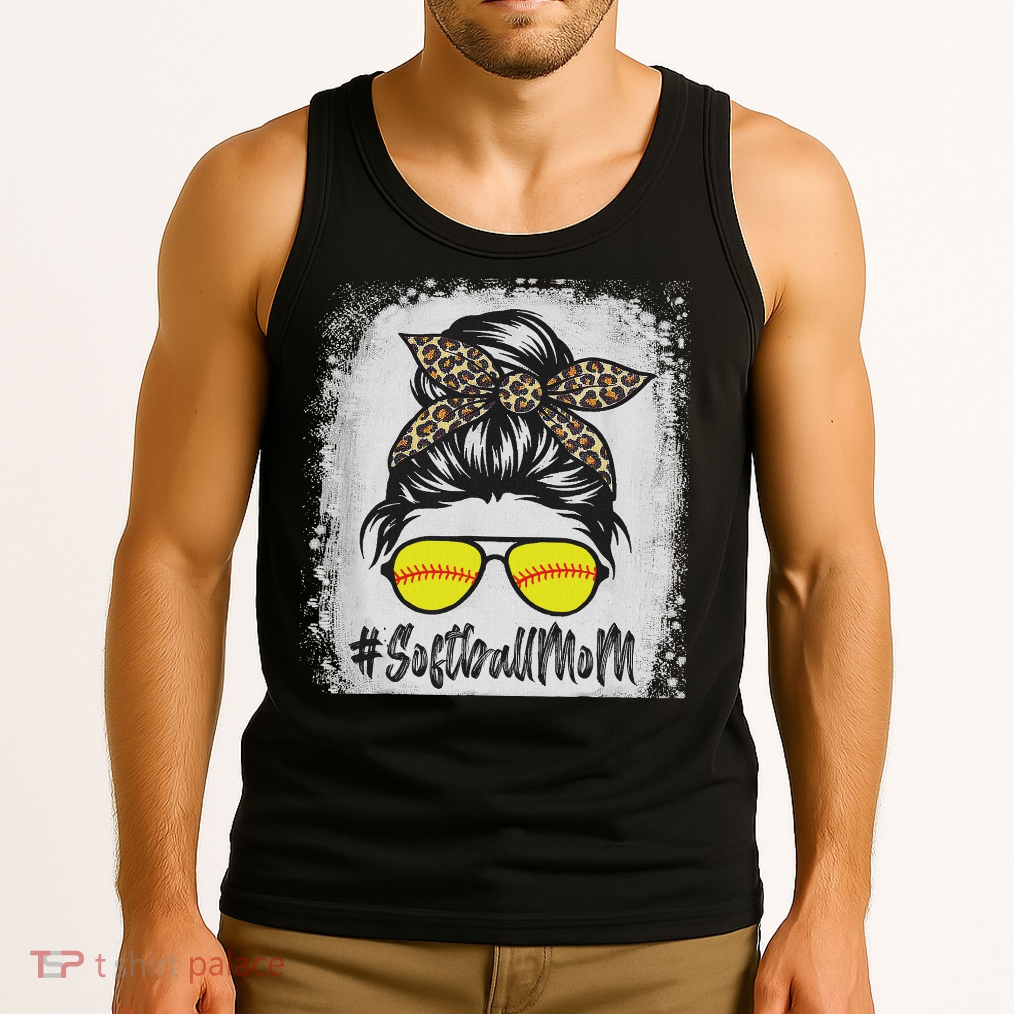Bleached Softball Mom Life With Leopard And Messy Bun Player Tank Top