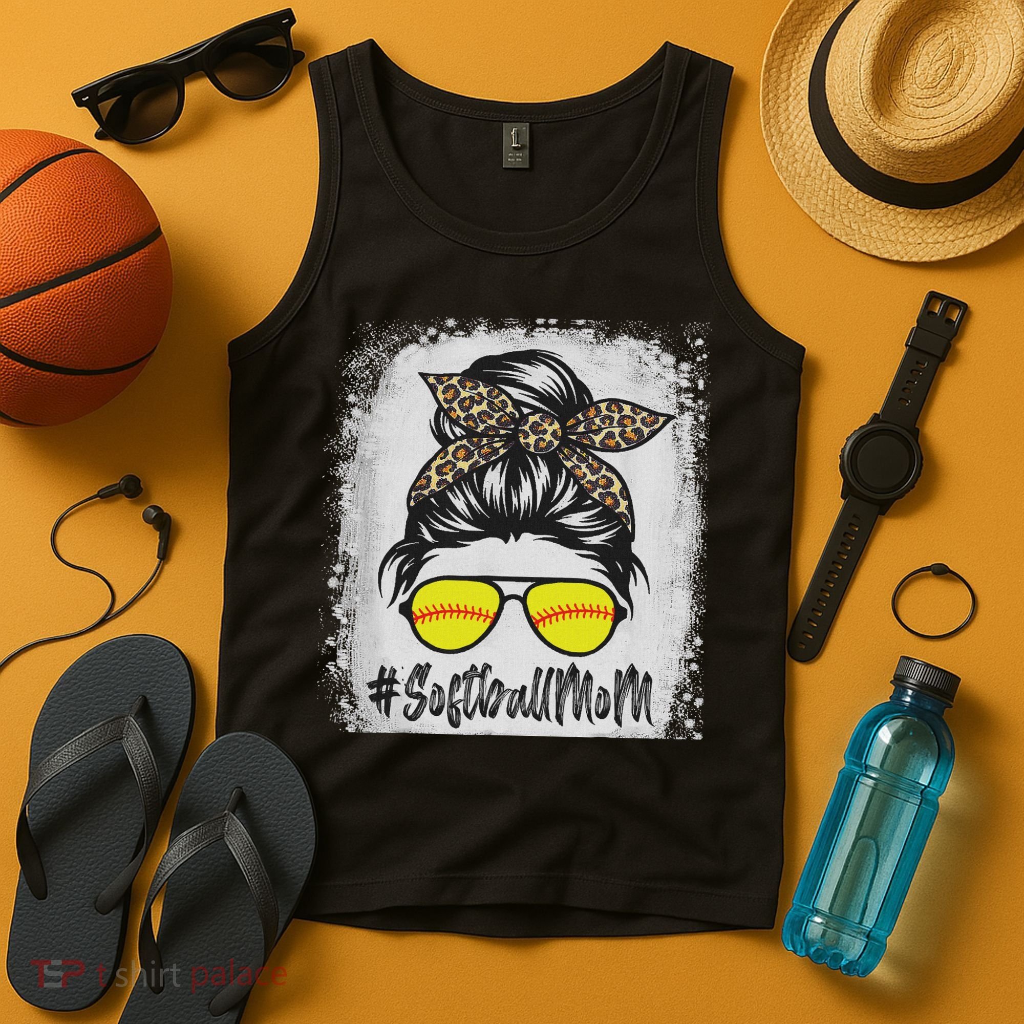 Bleached Softball Mom Life With Leopard And Messy Bun Player Tank Top