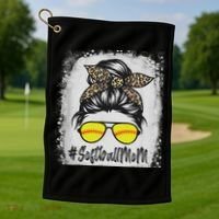 Bleached Softball Mom Life With Leopard And Messy Bun Player Golf Towel thumb 1