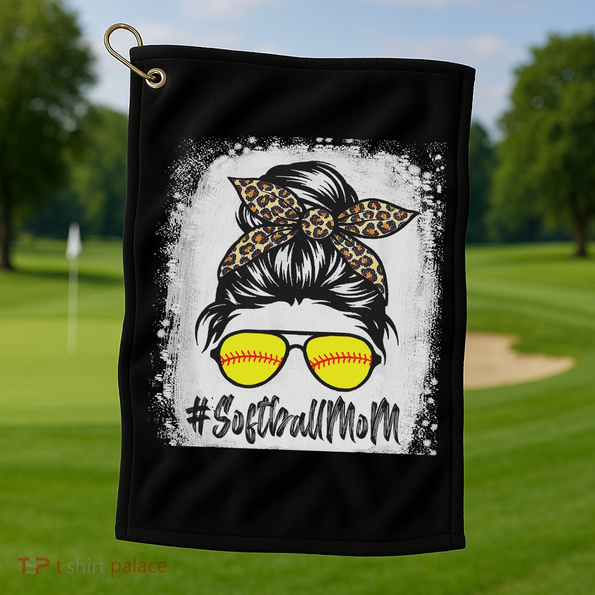 Bleached Softball Mom Life With Leopard And Messy Bun Player Golf Towel