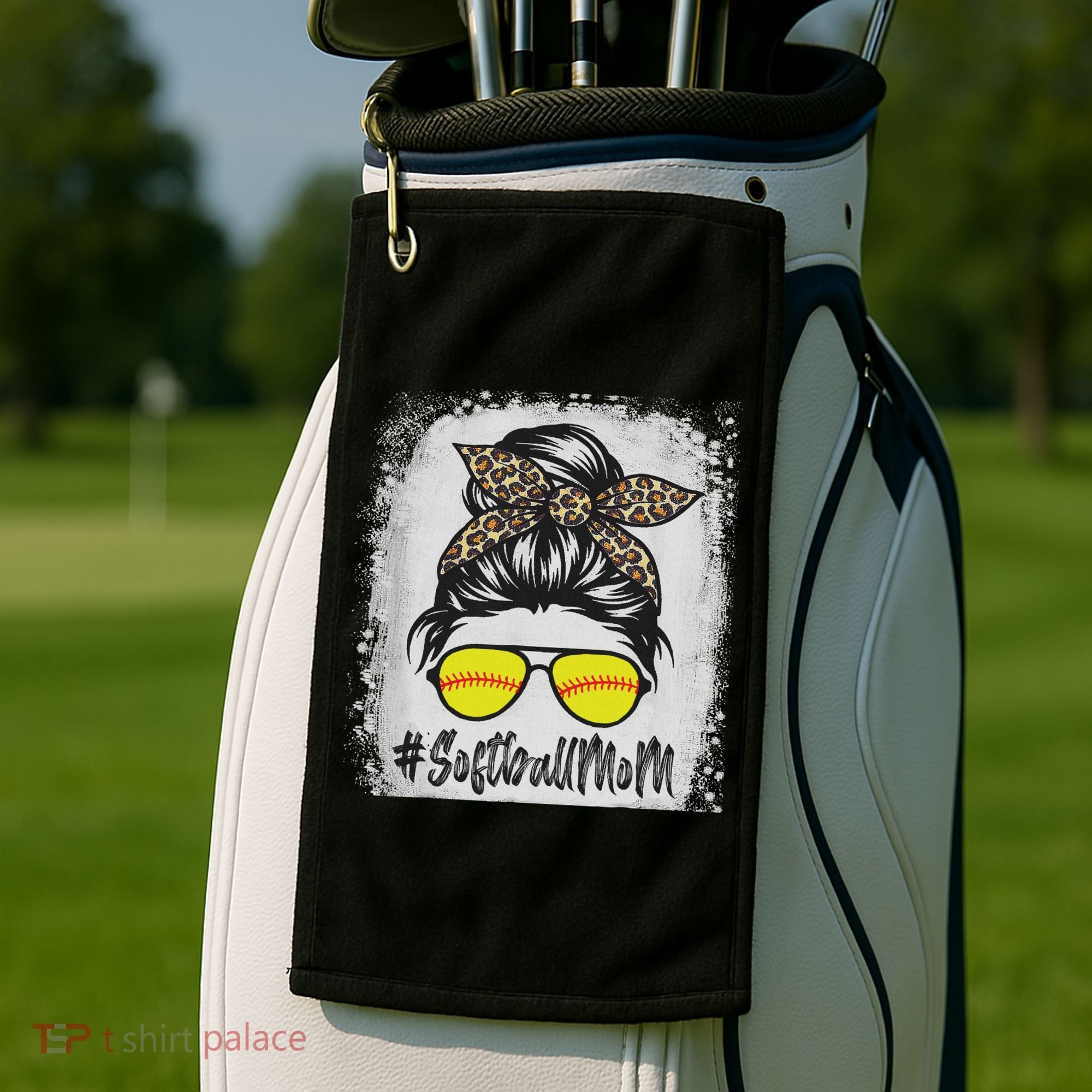 Bleached Softball Mom Life With Leopard And Messy Bun Player Golf Towel