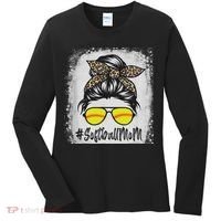 Bleached Softball Mom Life With Leopard And Messy Bun Player Women's Long Sleeve Shirt thumb 0