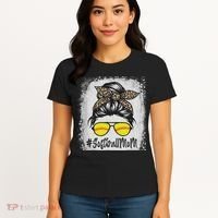 Bleached Softball Mom Life With Leopard And Messy Bun Player Women's T-Shirt thumb 4