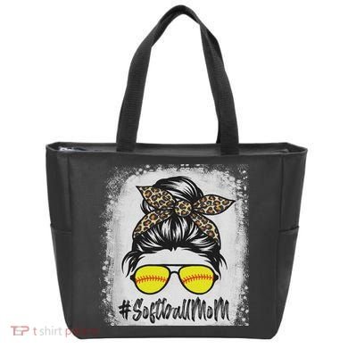 Bleached Softball Mom Life With Leopard And Messy Bun Player Tote Bag