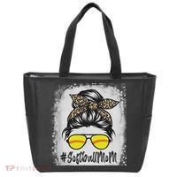 Bleached Softball Mom Life With Leopard And Messy Bun Player Tote Bag thumb 0