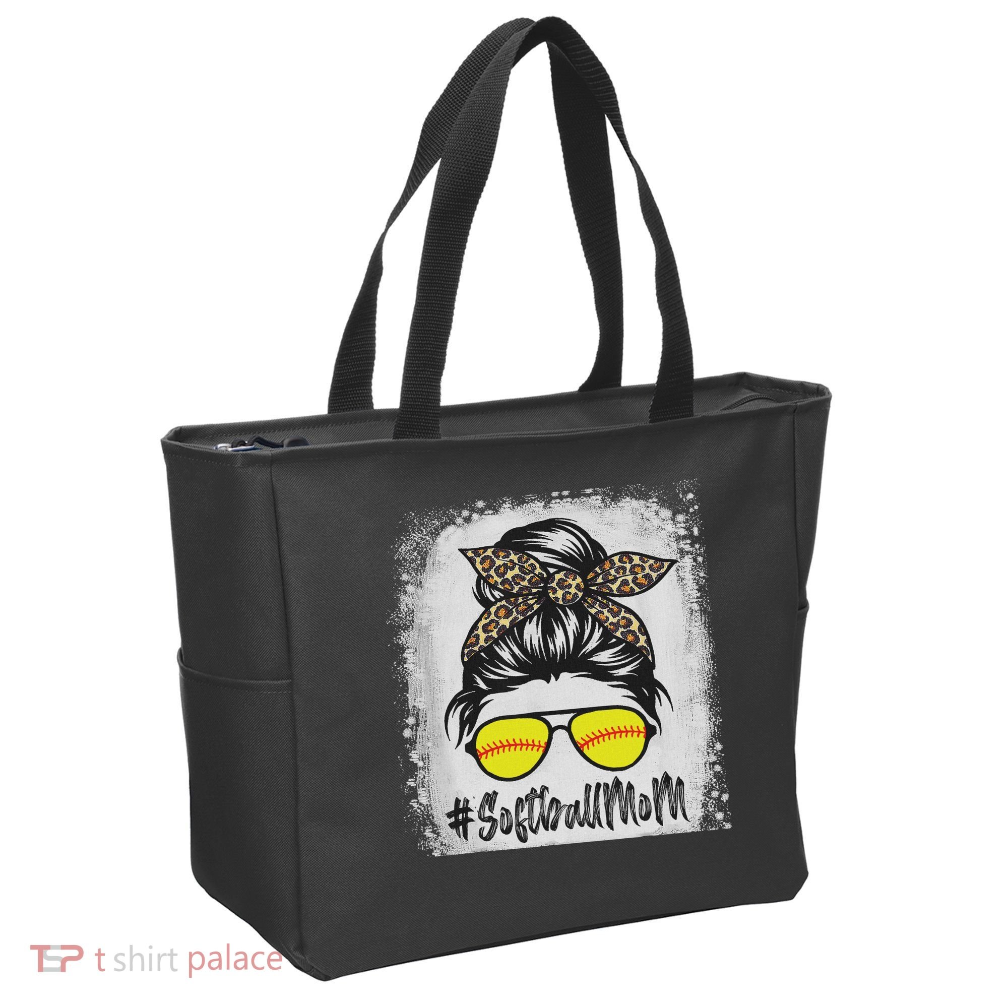Bleached Softball Mom Life With Leopard And Messy Bun Player Tote Bag