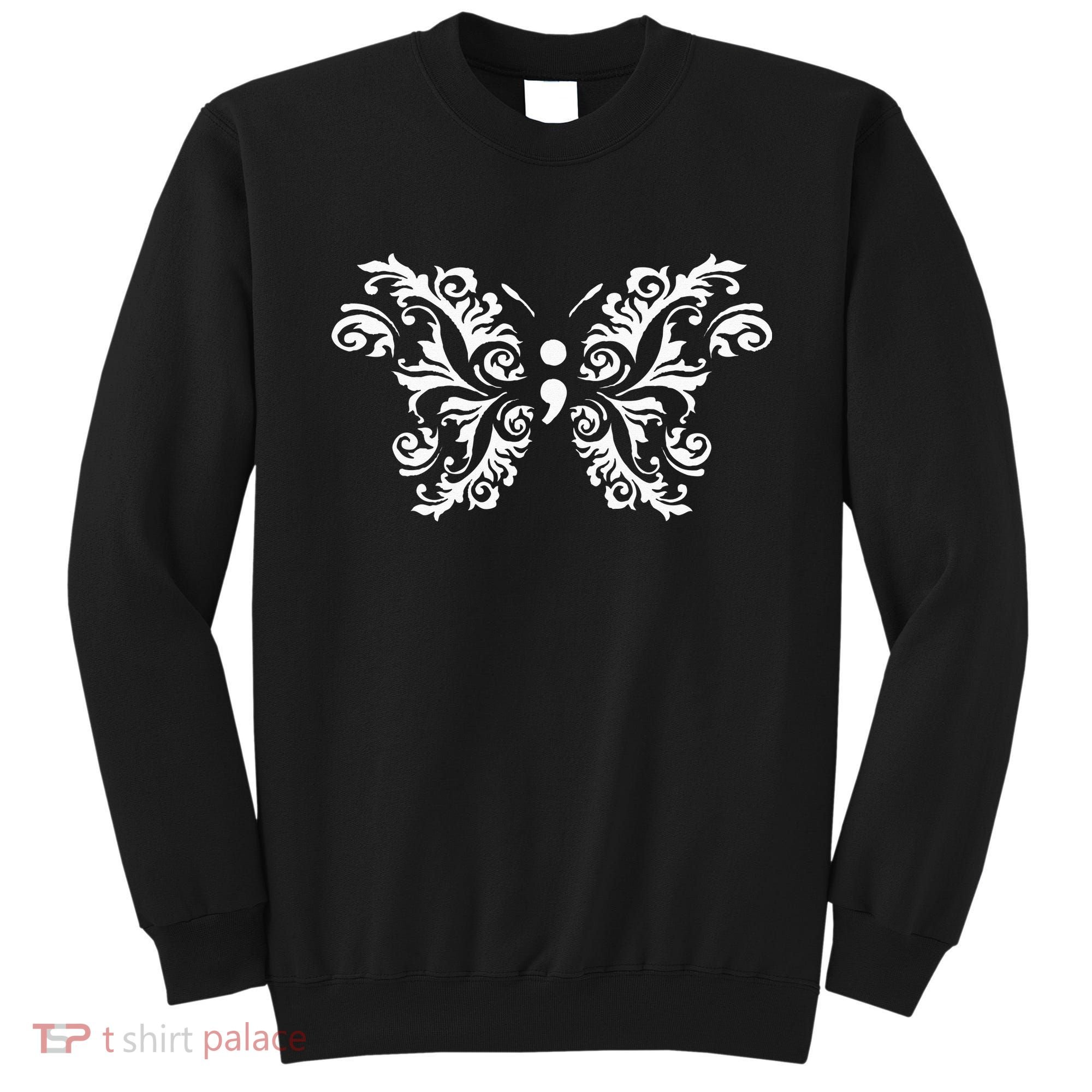 Butterfly Semicolon Mental Health Awareness Warrior Suicide Sweatshirt