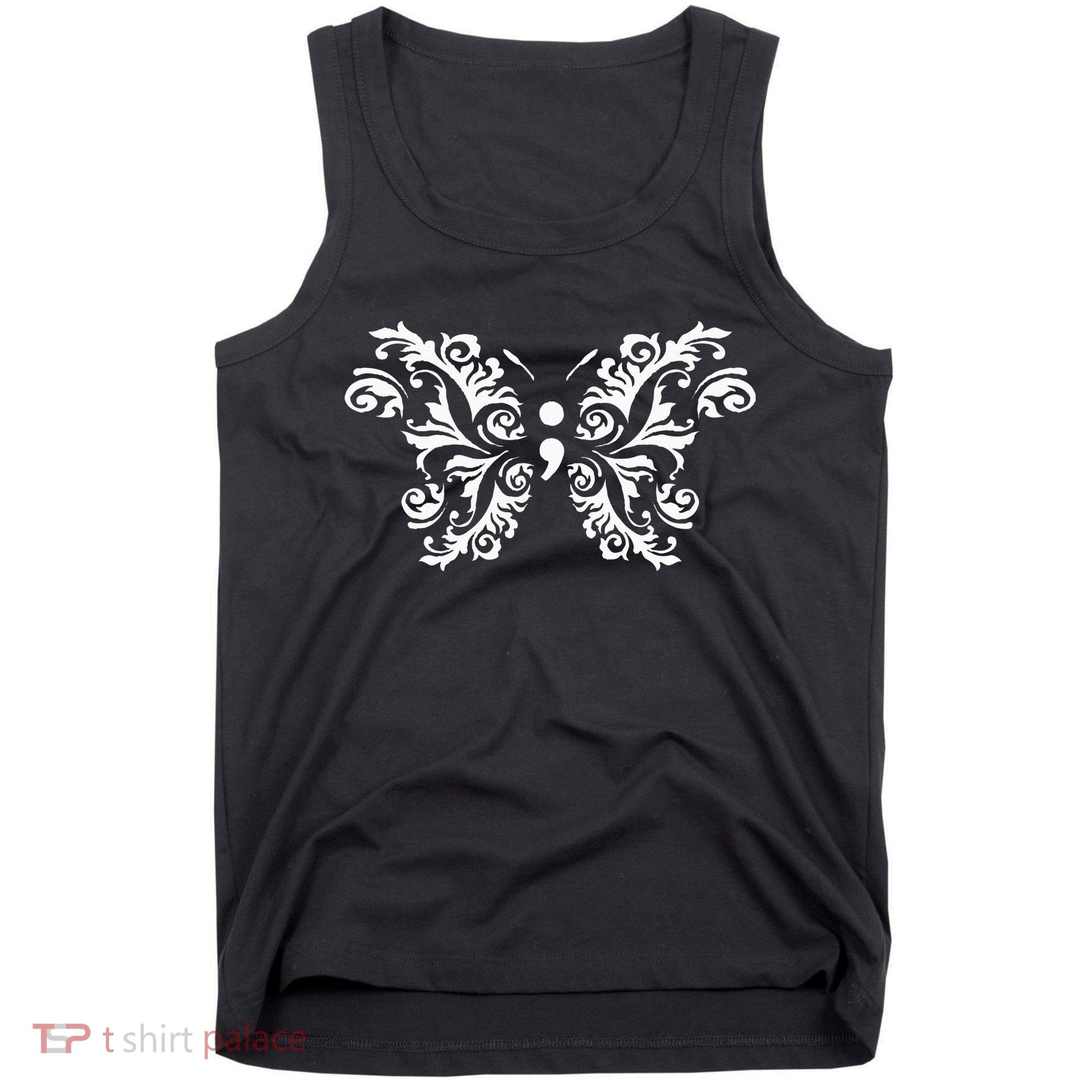 Butterfly Semicolon Mental Health Awareness Warrior Suicide Tank Top