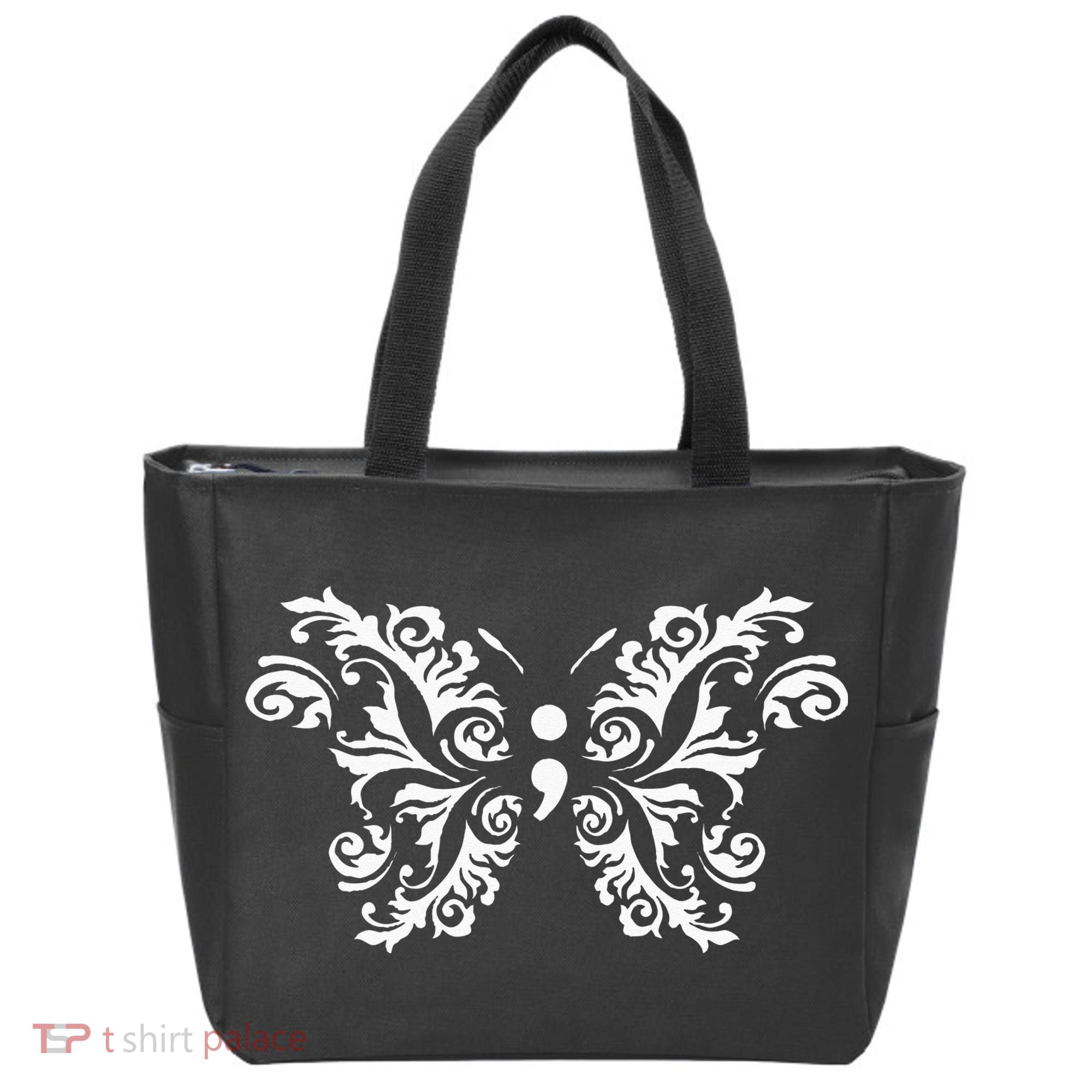 Butterfly Semicolon Mental Health Awareness Warrior Suicide Tote Bag