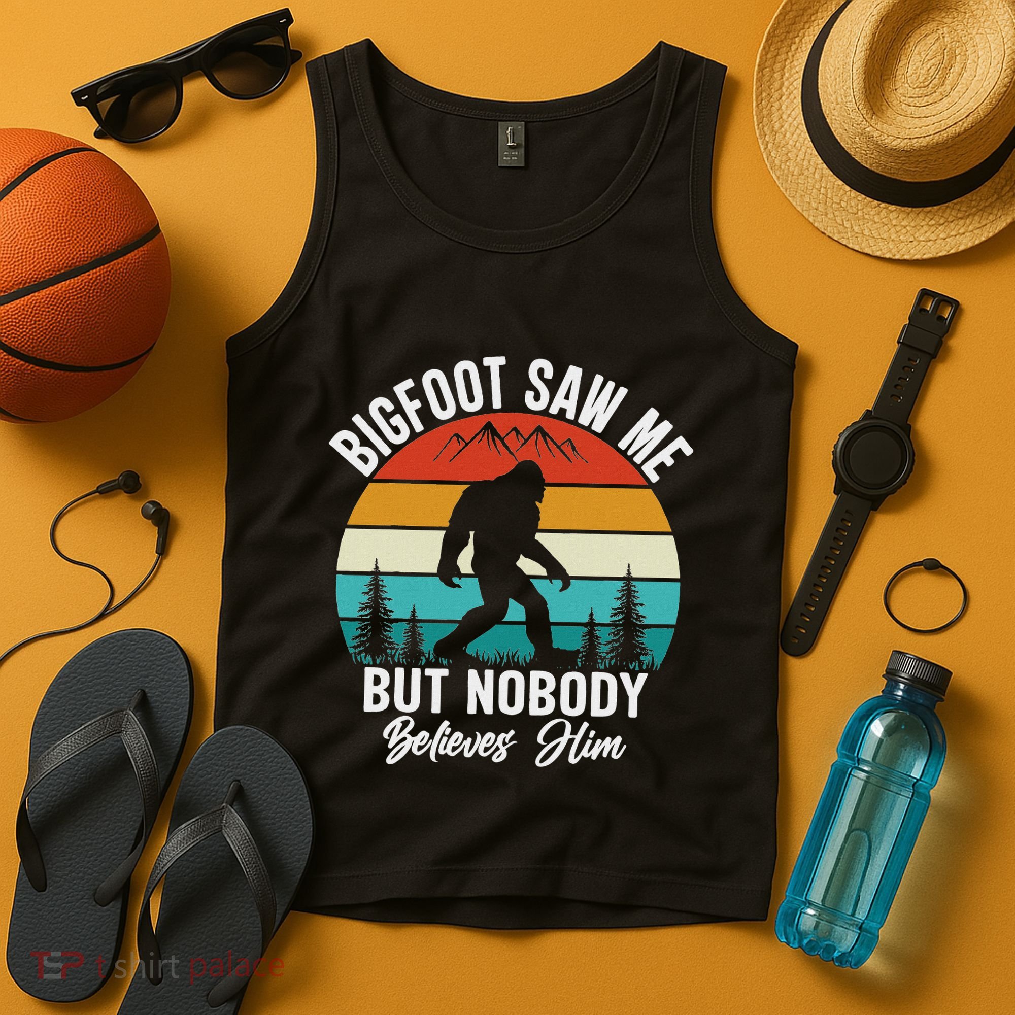 Bigfoot Saw Me But Nobody Believes Him Funny Sasquatch Retro Tank Top