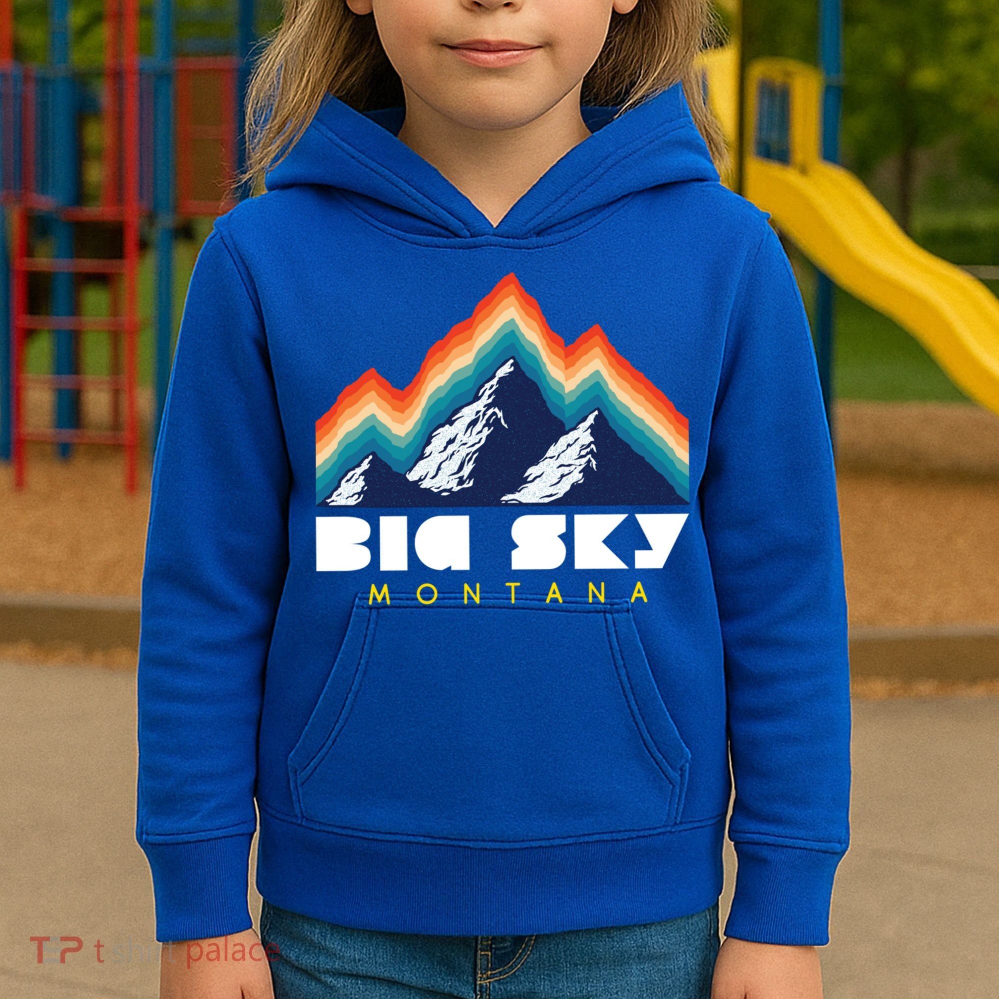 Big Sky Montana Usa Ski Retro Gift Kids Hoodie