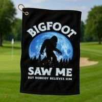 Bigfoot Saw Me But Nobody Believes Him Funny Sasquatch Retro Golf Towel thumb 1