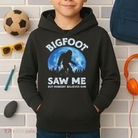 Bigfoot Saw Me But Nobody Believes Him Funny Sasquatch Retro Kids Hoodie thumb 2