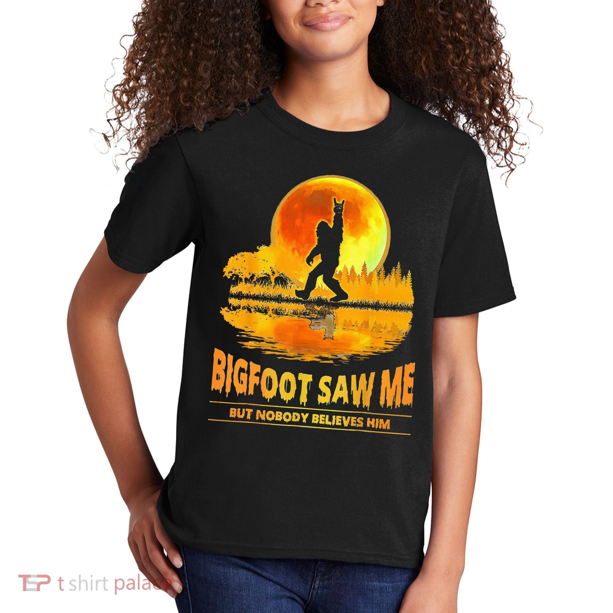 Bigfoot Saw Me But Nobody Believes Him Bigfoot Night Stroll Kids T-Shirt