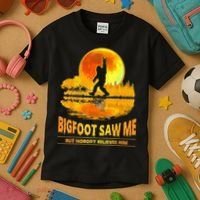 Bigfoot Saw Me But Nobody Believes Him Bigfoot Night Stroll Kids T-Shirt thumb 3