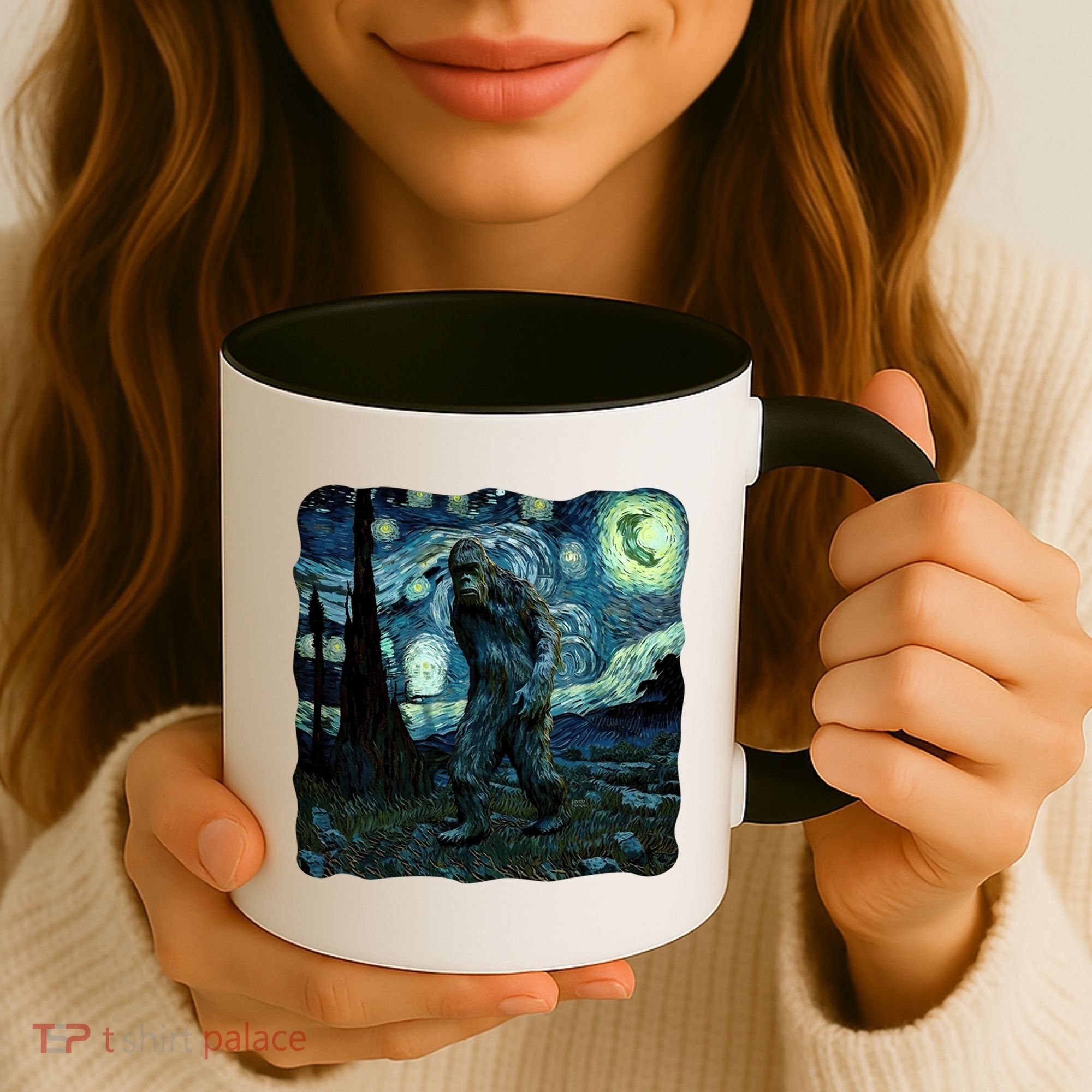 Bigfoot Starry Night Van Gogh Painting Sasquatch Art Gift Coffee Mug