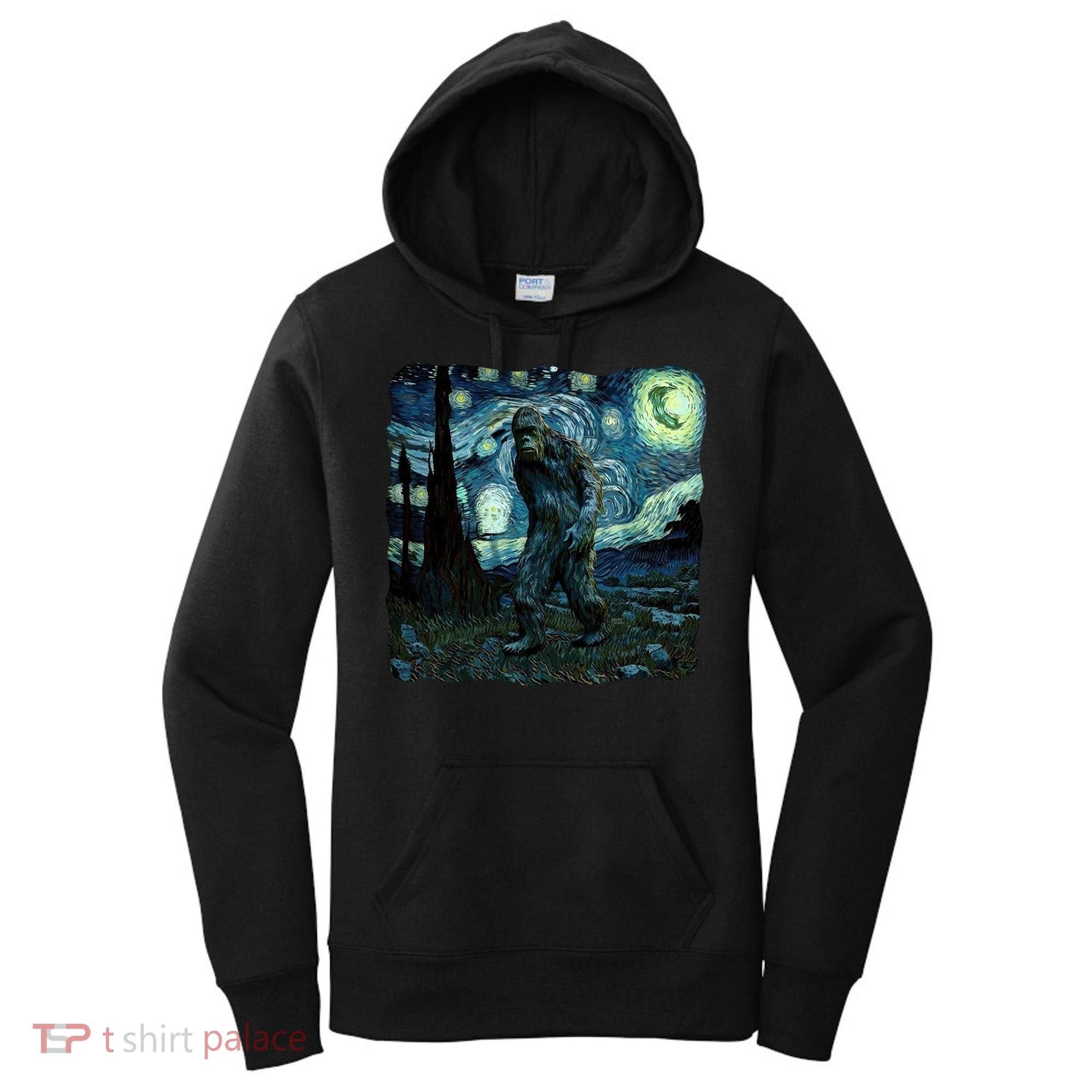 Bigfoot Starry Night Van Gogh Painting Sasquatch Art Gift Women's Hoodie
