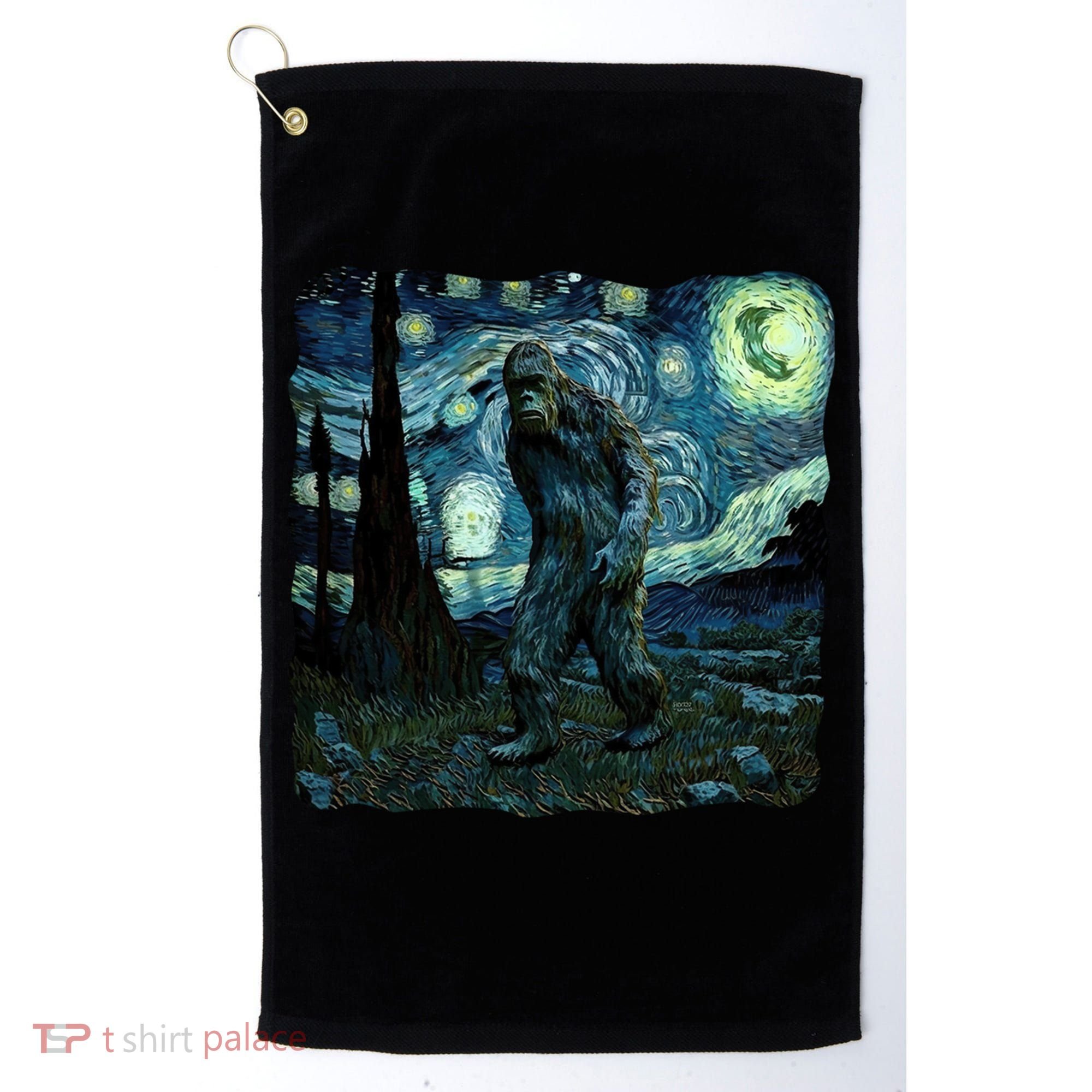 Bigfoot Starry Night Van Gogh Painting Sasquatch Art Gift Golf Towel