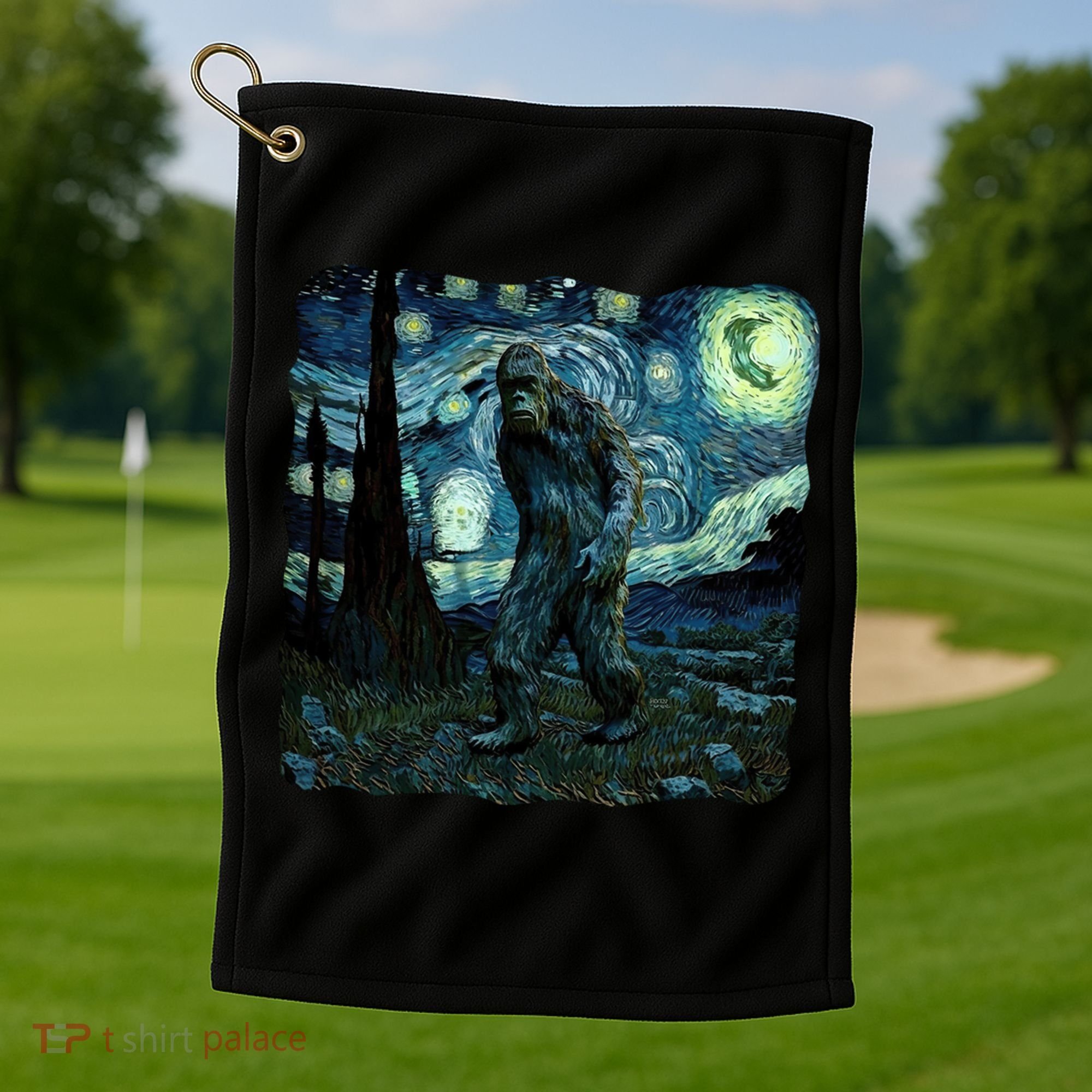 Bigfoot Starry Night Van Gogh Painting Sasquatch Art Gift Golf Towel